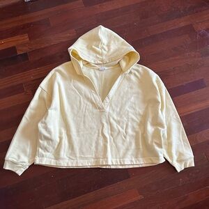 GAP Light Yellow Fleece Baggy Cropped Hoodie